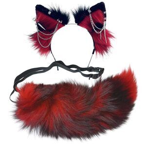 7348 Wolf Ears Tail Set Fox Wolf Headbands Clips Fluffy Cosplay